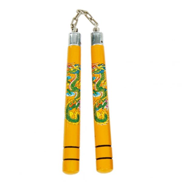 Nunchaku in legno giallo con drago