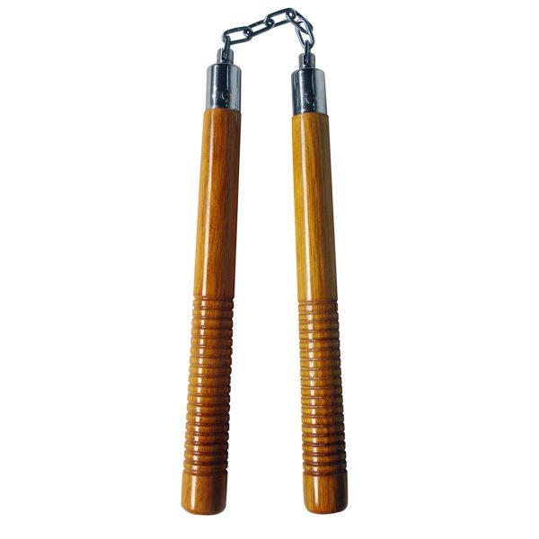 Nunchaku in legno naturale con scanalature