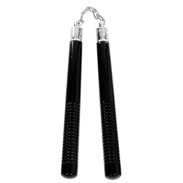 Nunchaku in legno nero con scanalature